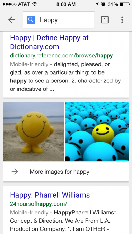 mobile SERP for "happy"