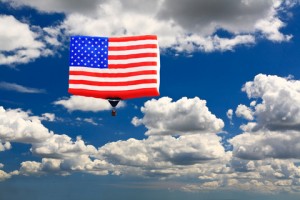 American flag in the sky