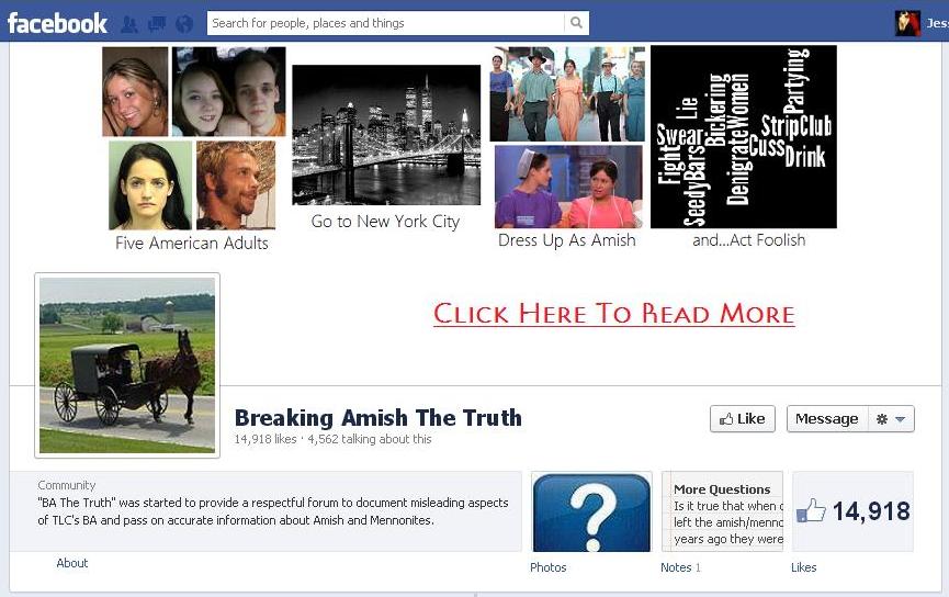 Image of Facebook Page for Breaking Amish The Truth