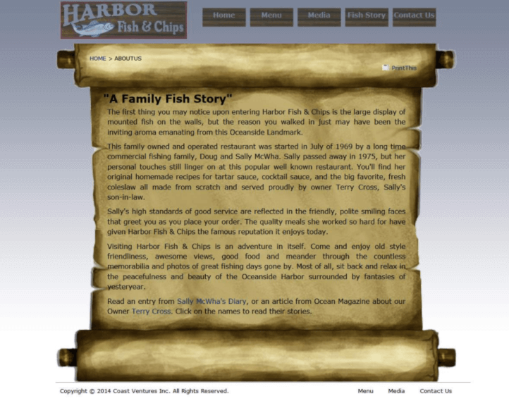 A Family Fish Story webpage example of E-A-T.