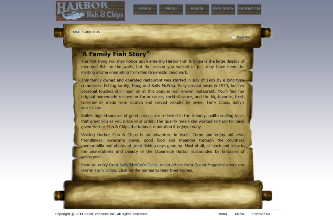 A Family Fish Story webpage example.