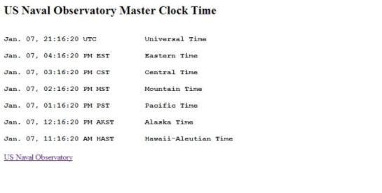 US Naval Observatory clock times example webpage.