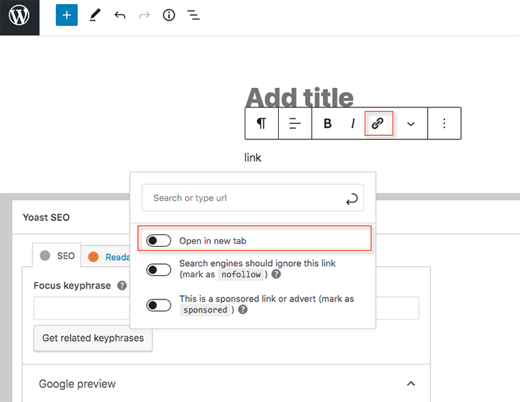 Screenshot displaying the creation of an outbound link.