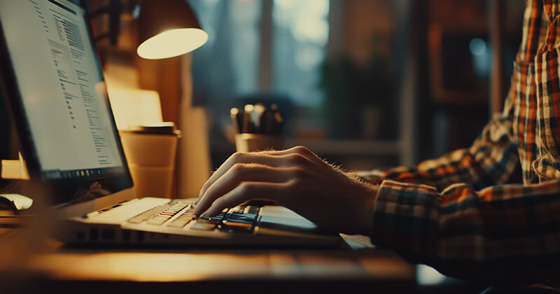 Blogger typing on keyboard.